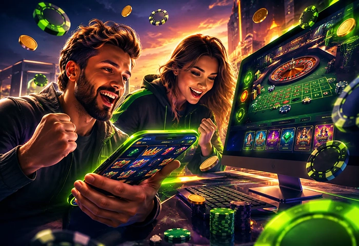 Jugadores disfrutando Gane.bet desde sus celulares y computadoras en México