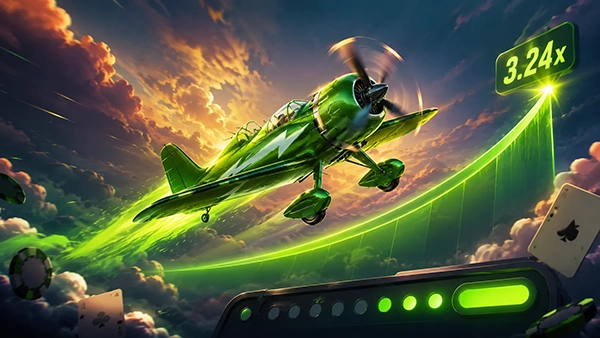 Juego Aviator con avión subiendo y multiplicadores en pantalla