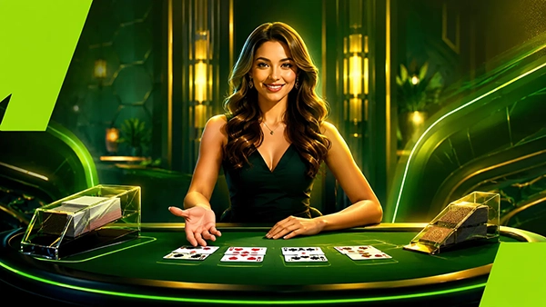 Dealer en vivo en mesa de bacará con ambiente elegante