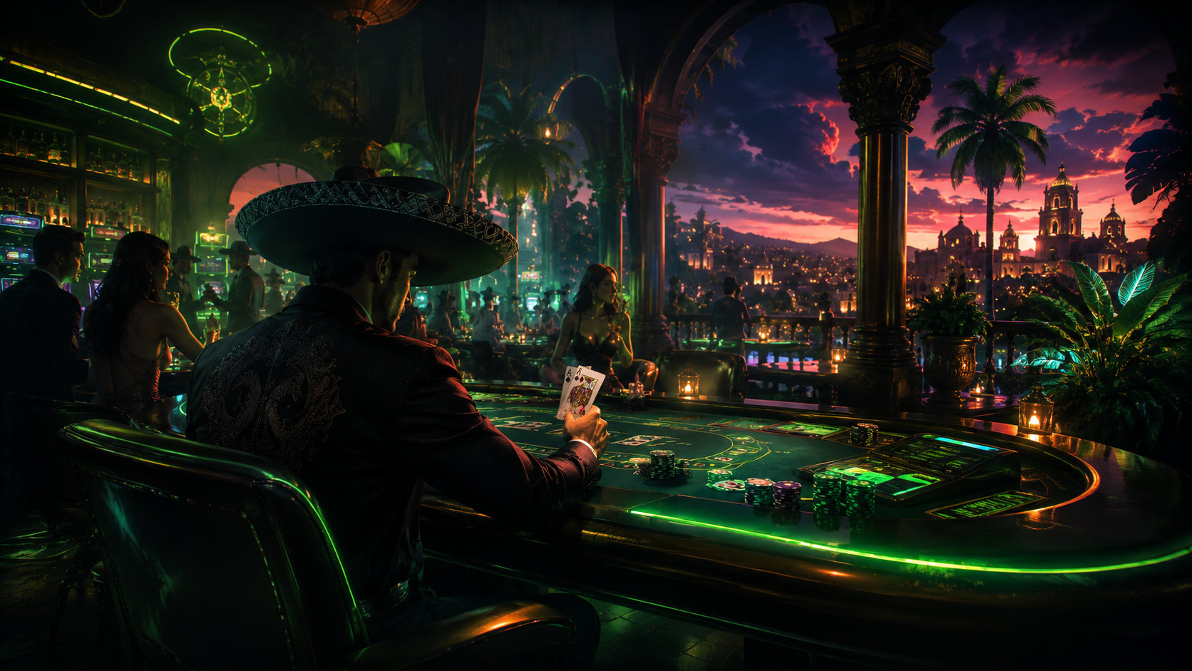 Casino Gane.bet ambiente nocturno con luces neón verdes